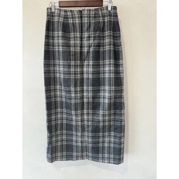 Vtg Vintage Field Gear Wool Plaid White Gray Maxi Long Wrap Skirt Women’s 10 - Picture 2 of 4